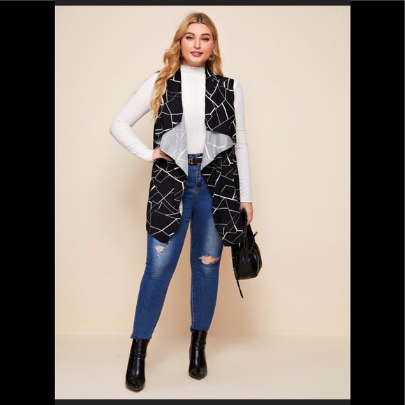 SHEIN Jackets & Blazers - SHEIN Plus Geo Print Vest - Black White